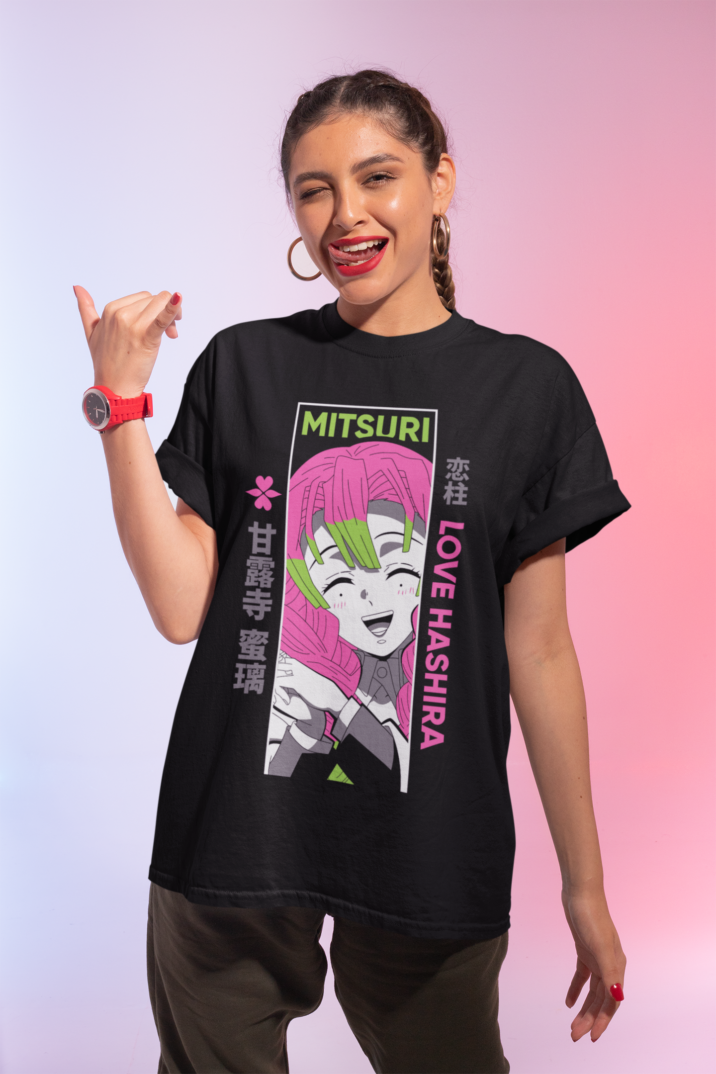 Mitsuri Kanroji T-Shirt,Demon Slayer Hashira Shirt Unisex,Anime Gift for Girls & Boys, Kimetsu no Yaiba Lover Tee, Cute Japanese Anime Shirt